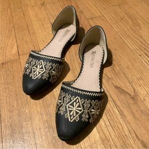 Boho Embroidered Black Flats
